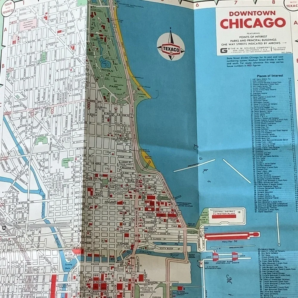 Vintage Texaco Chicago Illinois Road Street Map